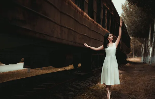Girl, Asian, Train, Women, Trees, Dress, Ballet, Fluxweed