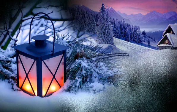 Праздник, новый год, фонарик, зима Рождество