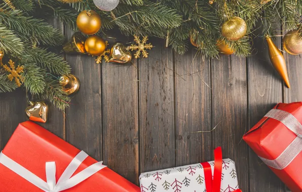 Картинка Новый Год, Рождество, balls, wood, merry christmas, decoration, gifts, xmas