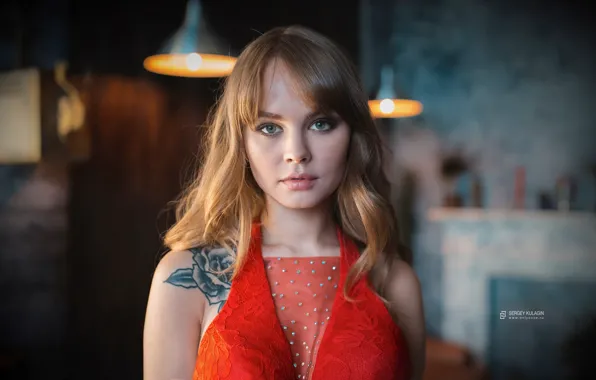 Model, Tattoo, Looking At Camera, Red Top, Anastasia Scheglova, Sergey Kulagin