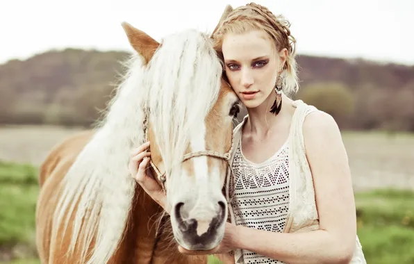 Картинка девушка, фон, конь