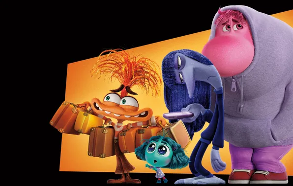 Мультфильм, черный фон, постер, персонажи, Inside Out 2, Головоломка 2