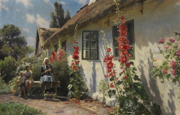 Картинка 1934, датский живописец, Петер Мёрк Мёнстед, Peder Mørk Mønsted, Danish realist painter, Sommertag in Herfølge, …