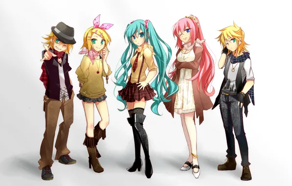 Девушки, аниме, арт, парни, Vocaloid, Вокалоид