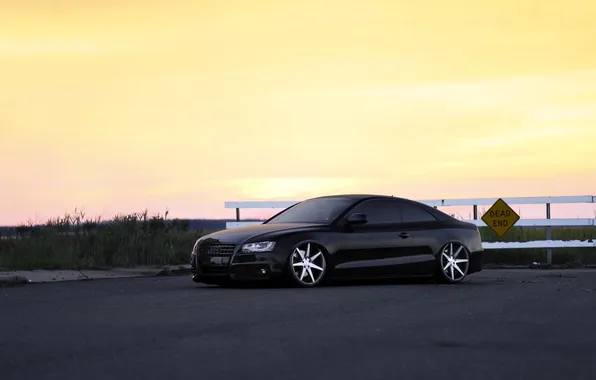 Audi, рассвет, черный, Ауди, ограда, площадка, Audi S5