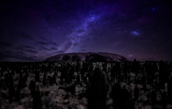 Картинка звезды, горы, ночь, пустыня, Australia, Ayers Rock
