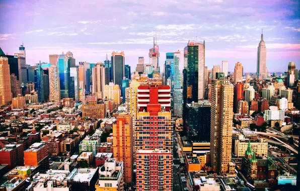 Картинка небо, город, здания, дома, США, Нью Йорк, высотки