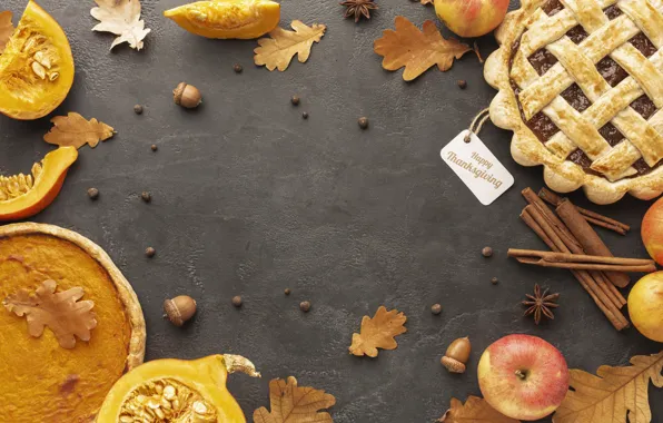 Осень, листья, пирог, тыква, корица, cake, выпечка, autumn