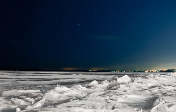 Картинка лед, зима, небо, звезды, Волга, Большая Медведица, Самара