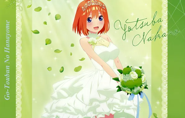 Корсет, рыжая, невеста, диадема, свадебное платье, букет невесты, go-toubun no hanayome, nakano yotsuba