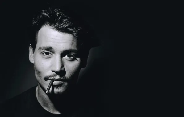 Картинка лицо, фотография, Johnny Depp, черно-белая, портрет, Джонни Депп, мужчина, актёр