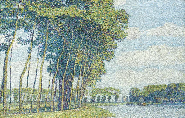 Пейзаж, картина, пуантилизм, Пауль Баум, Деревья у Канала, Paul Baum