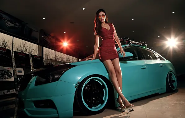 Авто, взгляд, Девушки, азиатка, красивая девушка, позирует над машиной, Dong fei