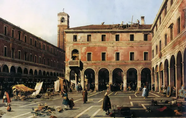 Картинка картина, городской пейзаж, Каналетто, Giovanni Antonio Canal, Площадь в Риальто, Кампо ди Риальто