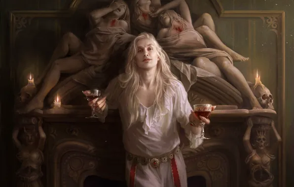 Поза, женщина, череп, камин, Spellbinding terror