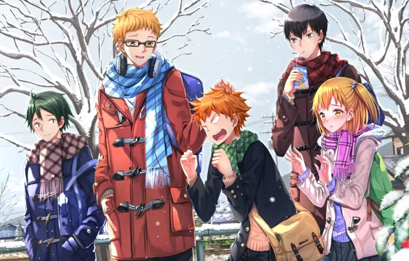 Картинка зима, девушка, снег, деревья, аниме, арт, парни, swordsouls