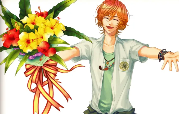 Букет, рыжий, visual novel, Kiniro no Corda, руки в стороны, by yuki kure, Arata Mizushima