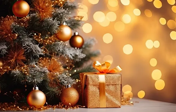 Шарики, блики, подарок, шары, Рождество, Новый год, ёлка