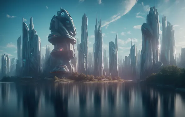 City, future, landscape, art, fantastic, digital art, Futuristic, utopia