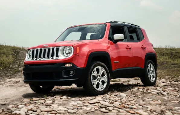 Красный, камни, луга, Jeep, Renegade, Jeep Renegade