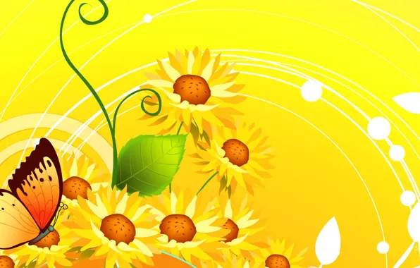 Картинка цветы, коллаж, бабочка, вектор