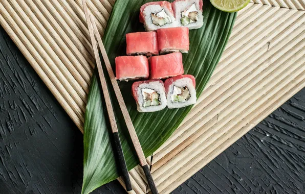 Палочки, рис, вкусно, роллы, лосось