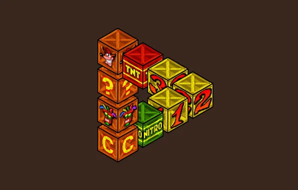 Минимализм, Коробки, Арт, Videogames, Crash Bandicoot, Game Art, Ящики, Bandicoot