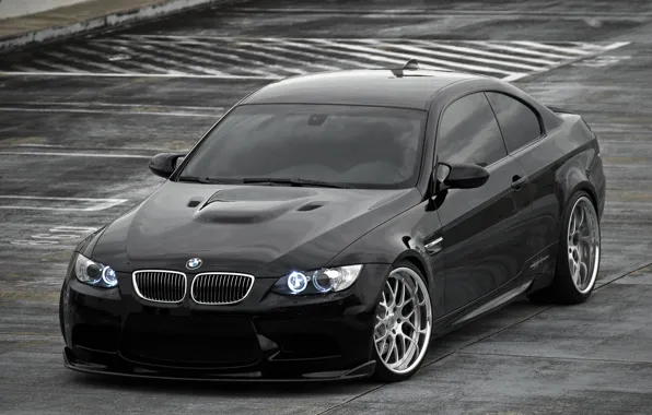 Картинка чёрный, бмв, BMW, парковка, black, E92