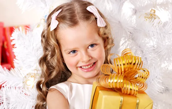 Дети, улыбка, подарок, елка, ребенок, Новый Год, Рождество, девочка