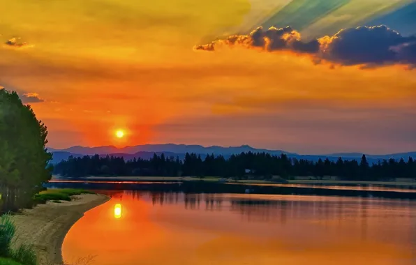 Картинка закат, озеро, Lake Cascade