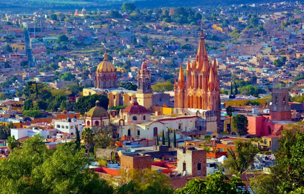 Город, фото, дома, Мексика, San Miguel de Allende