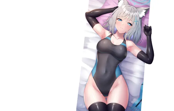 Girl, hot, sexy, fox, anime, bed, swimsuit, babe