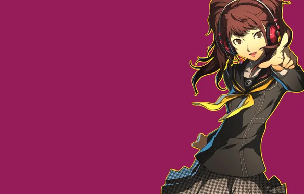 Девушка, фон, игра, аниме, наушники, арт, персона, Persona