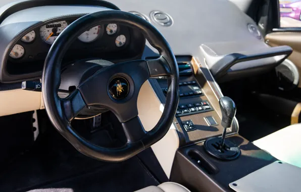 Lamborghini, Diablo, steering wheel, car interior, Lamborghini Diablo SE30
