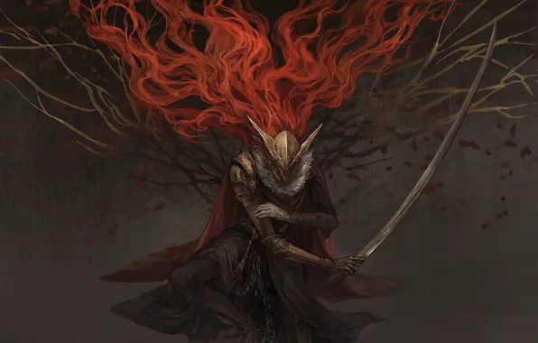 Ветки, кровь, меч, девущка, Elden Ring, Malenia, Blade of Miquella, fu mian wang