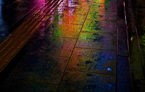 Ночь, дождь, улица, радуга, мокрая, Япония, Херосима
