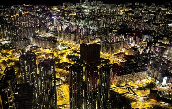 Картинка ночь, огни, Гон-Конг
