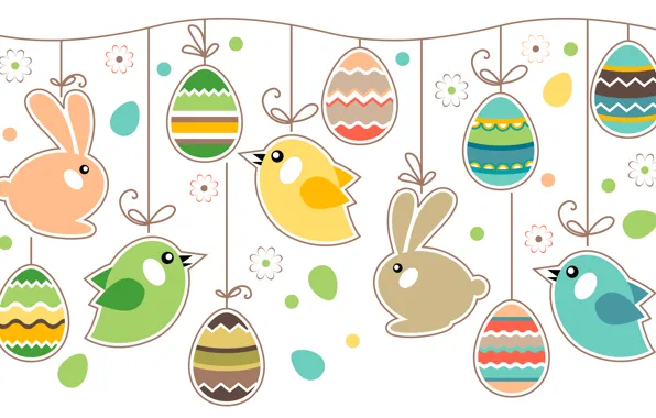 Картинка яйца, Пасха, кролики, птички