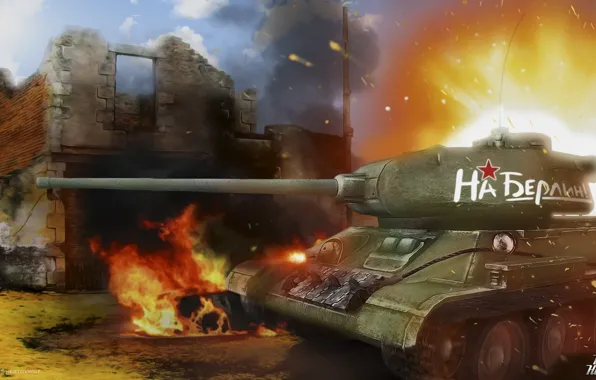 Картинка танк, 9 мая, world of tanks, т-34, wot, т-34-85, с днем победы