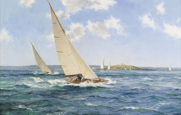 Картинка море, яхты, Montague Dawson