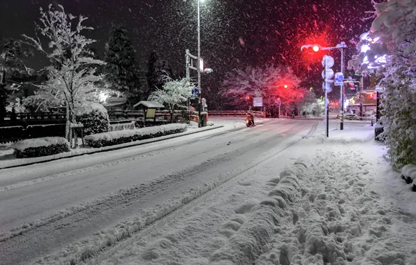 Город, City, Снегопад, Snowfall, Зимний Вечер, Winter Evening