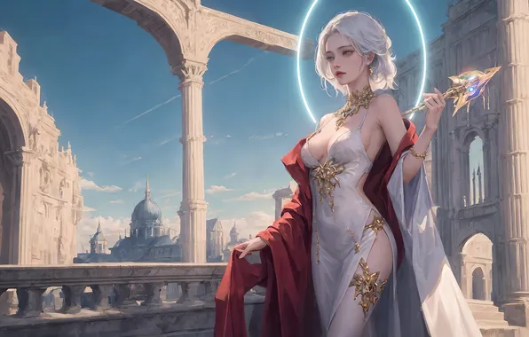 Картинка myth, white hair, fantasy girl, ai art, Fantasy Architecture