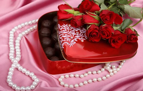 Украшения, любовь, цветы, подарок, сердце, роза, еда, шоколад