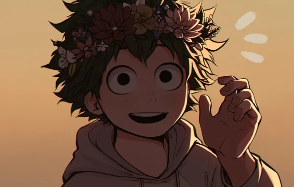Взгляд, улыбка, фон, парень, Boku no Hero Academia, Мидория Изуку, Моя геройская акадеимя, Midoriya Izuku