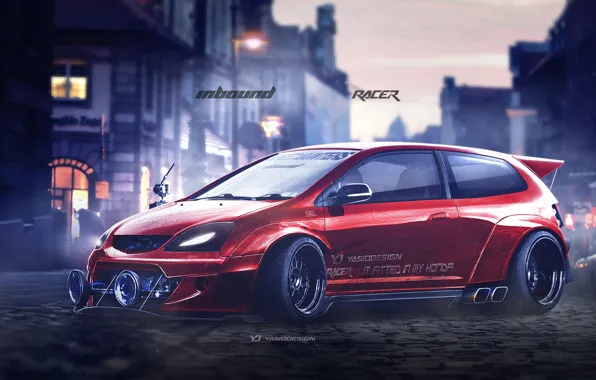 Красный, Авто, Машина, Honda, Арт, Рендеринг, Civic, Honda Civic