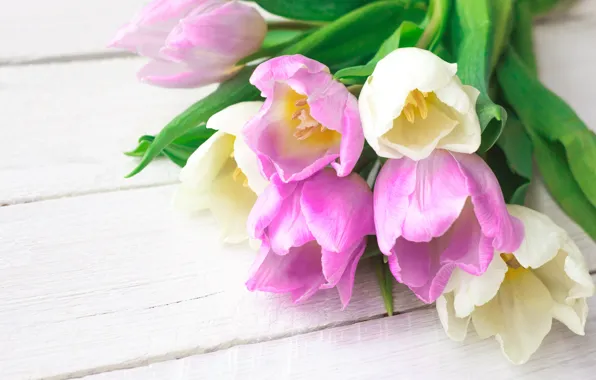 Картинка цветы, букет, тюльпаны, розовые, white, fresh, pink, flowers