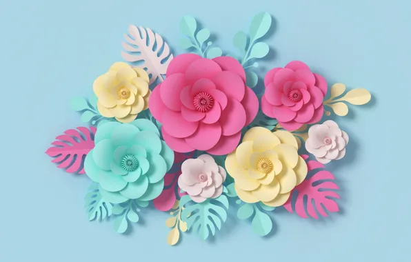 Картинка цветы, рендеринг, узор, colorful, pink, flowers, композиция, rendering