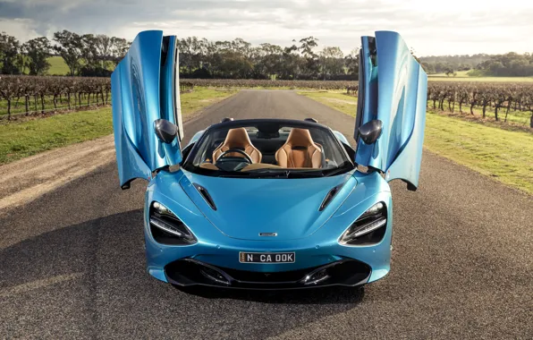 McLaren, двери, суперкар, вид спереди, Spider, 720S, 2019