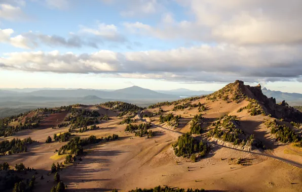 Дорога, горы, природа, пустыня, Oregon, Crater Lake
