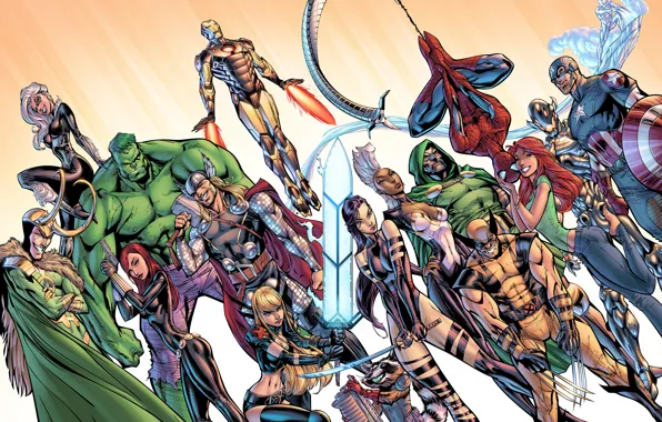 Spider-man, бог, X-Men, Storm, wolverine, captain america, thor, hulk